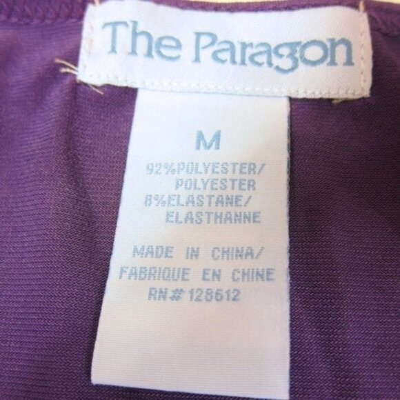 Purple Faux Wrap Dress Medium Slimming Drape Short Sleeve V-neck The Paragon NEW - Picture 6 of 8
